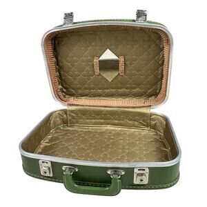 Vintage Green Hard Shell Vanity Suitcase with Mirror 1960-70s Luggage